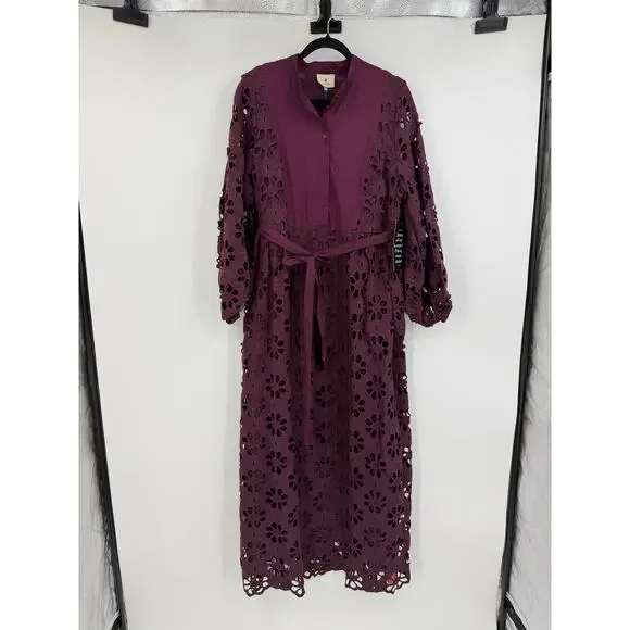 TUCKERNUCK Women’s Merlot Lace Calliope Dress Size L Long Balloon Sleeve Boho - Picture 5 of 16
